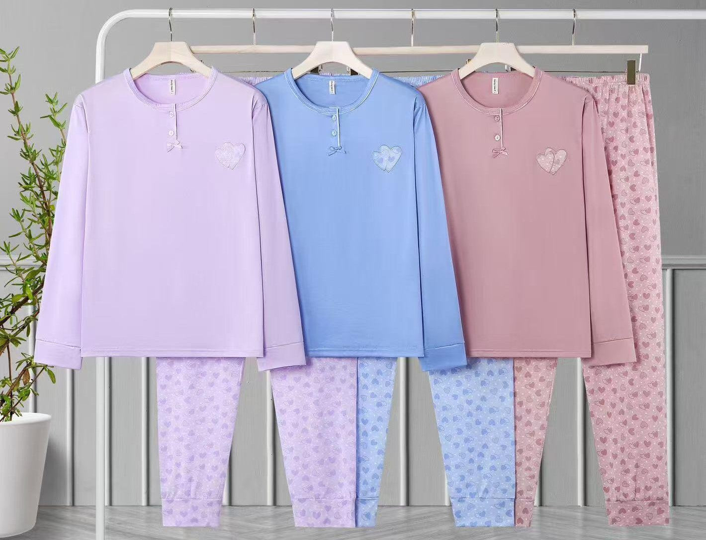 Pigiama Donna in Cotone Morbido – Completo con Cuori, Manica e Pantaloni Lunghi