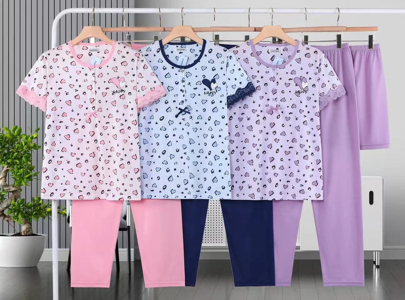 Pigiama Donna Estivo in Cotone con Cuori e Pizzo – Fresco, Comodo e Femminile