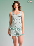 Completo Pigiama Donna Corto a Pois con Volant – Set Notte Estivo Comodo e Femminile