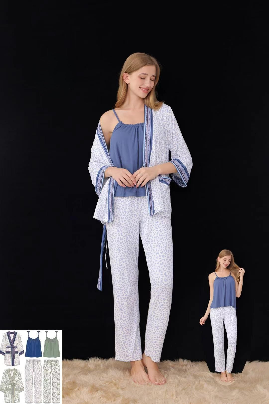 Coordinato donna 3 Pezzi con Kimono, Top e Pantaloni – Set Loungewear Elegante e Confortevole