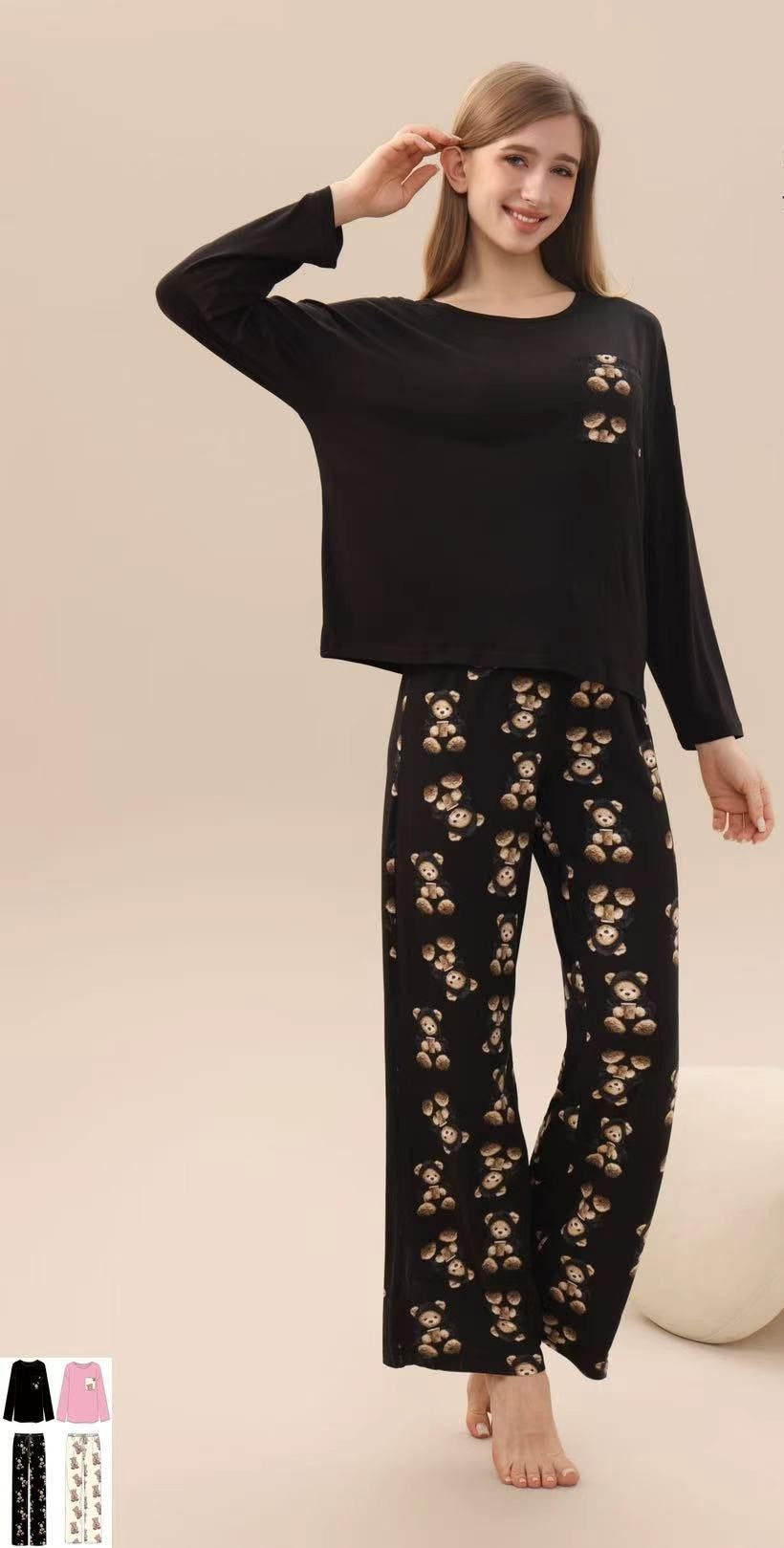 Set Pigiama Donna Lungo con Fantasia Orsetti – Morbidezza e Relax Assoluto